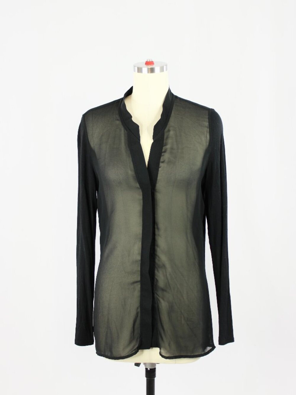 INTIMISSIMI Black Sheer Chiffon Jersey Long Sleevve Button Up Shirt, Size M